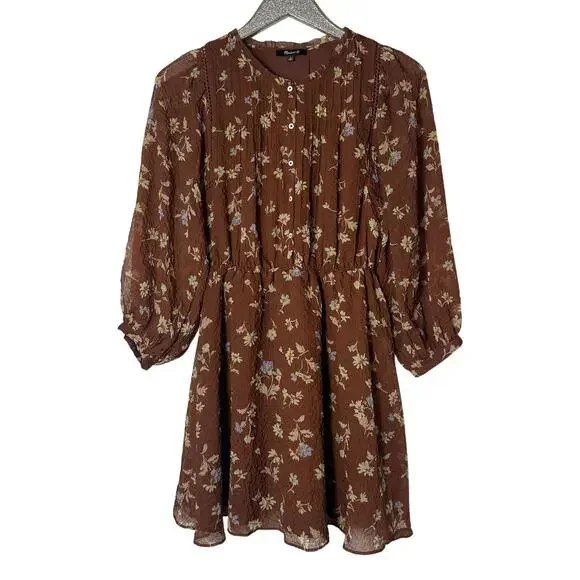 Madewell Norma Rae Brown Floral Printed Long Sleeve Dress - Picture 1 of 7